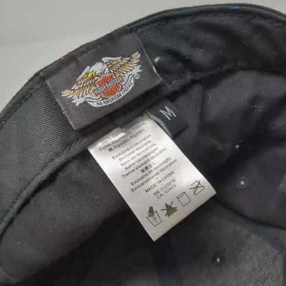 Harley-Davidson Black Baseball Cap M Embroidered Shield Logo Fitted Hat Orange