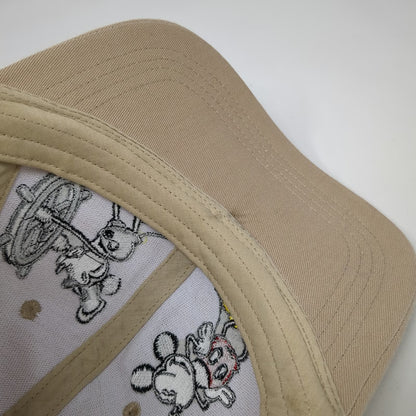 Disney Baseball Cap Beige One Size Mickey Mouse Multi Character Strapback Hat