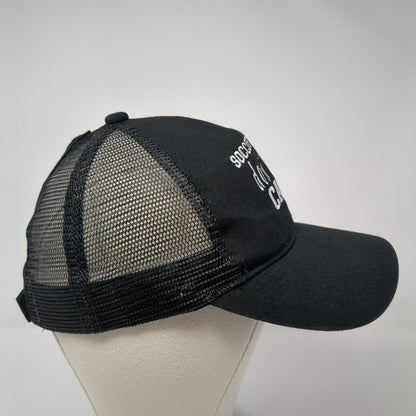 Soccer Hair Don't Care Strapback Trucker Hat Black One Size Ponytail