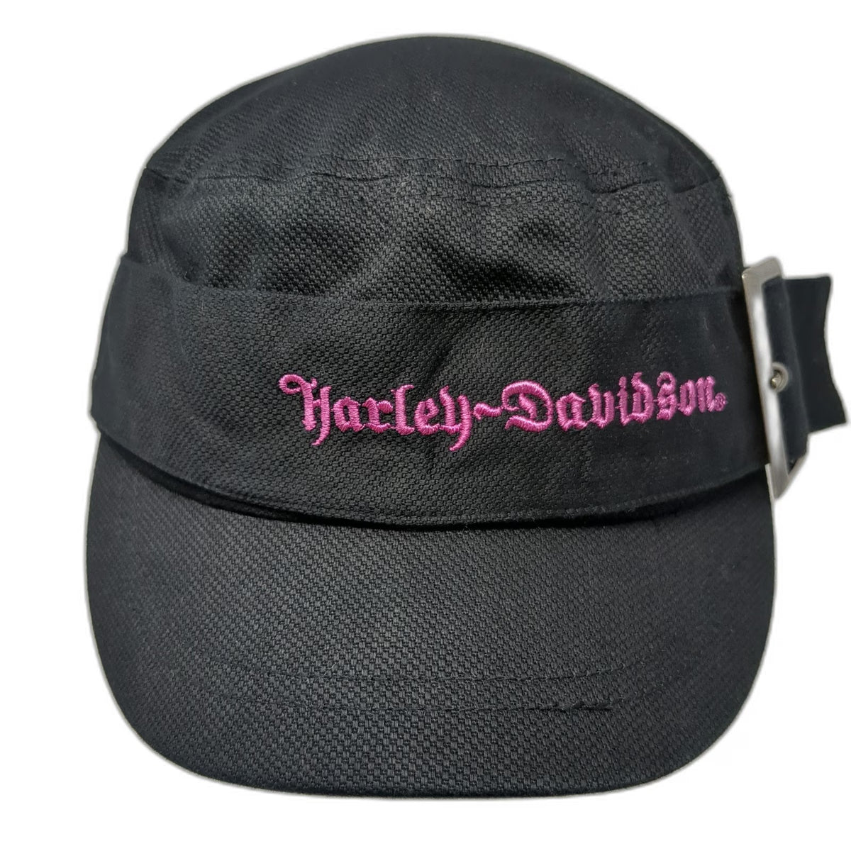 Harley-Davidson Army Cap Black Pink L Side Buckle Script Logo Cotton Hat Motor