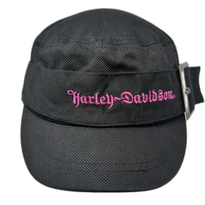 Harley-Davidson Army Cap Black Pink L Side Buckle Script Logo Cotton Hat Motor