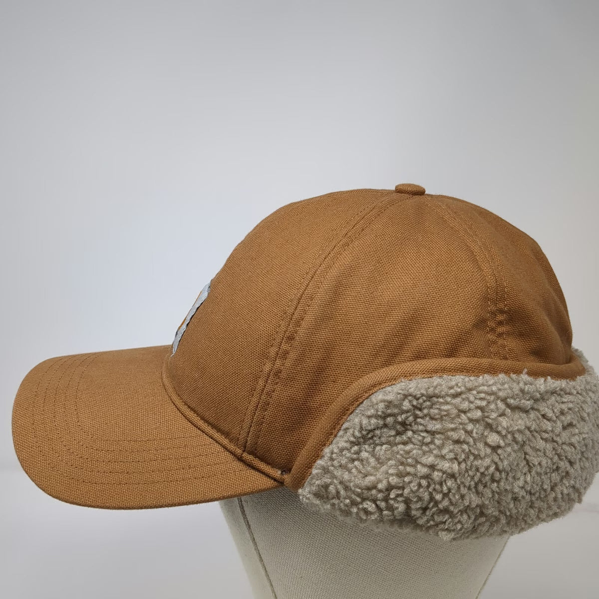 Carhartt Baseball Cap Brown XL Sherpa Lined Ear Flaps Duck Canvas Winter Hat