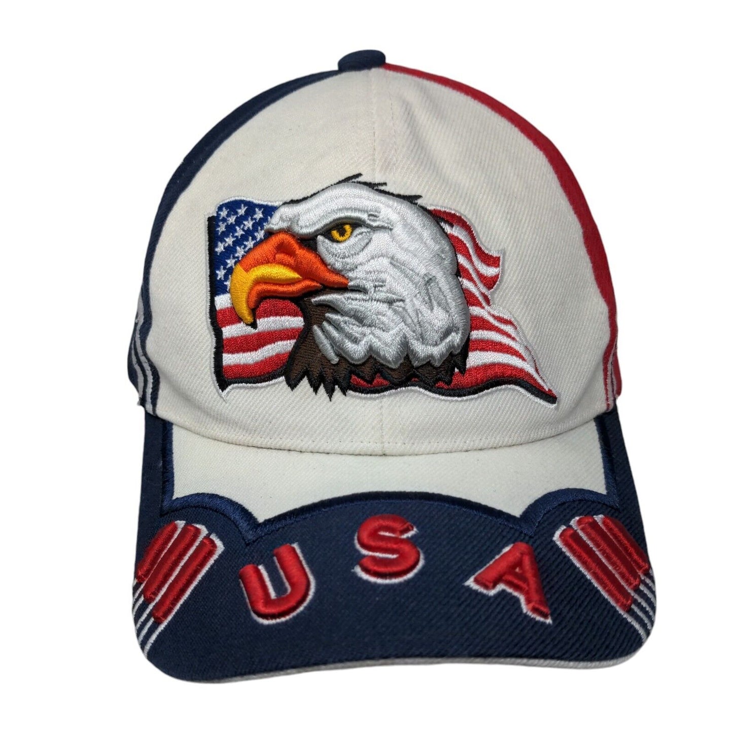 American Flag Eagle Strapback Hat Multi OSFA Embroidered Colorblock