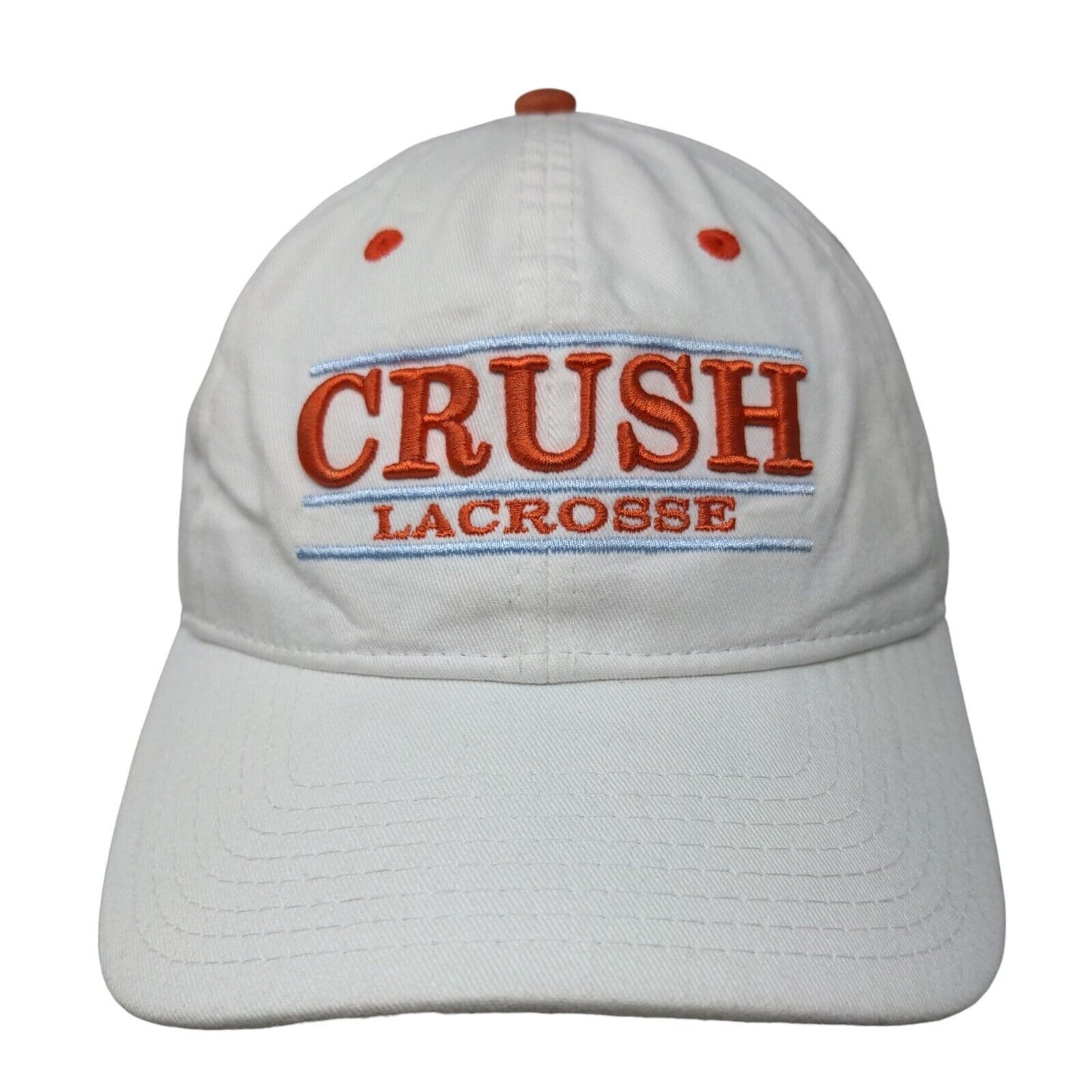 The Game Men's Slideback Hat White OSFM Embroidered Orange Crush Lacrosse Logo