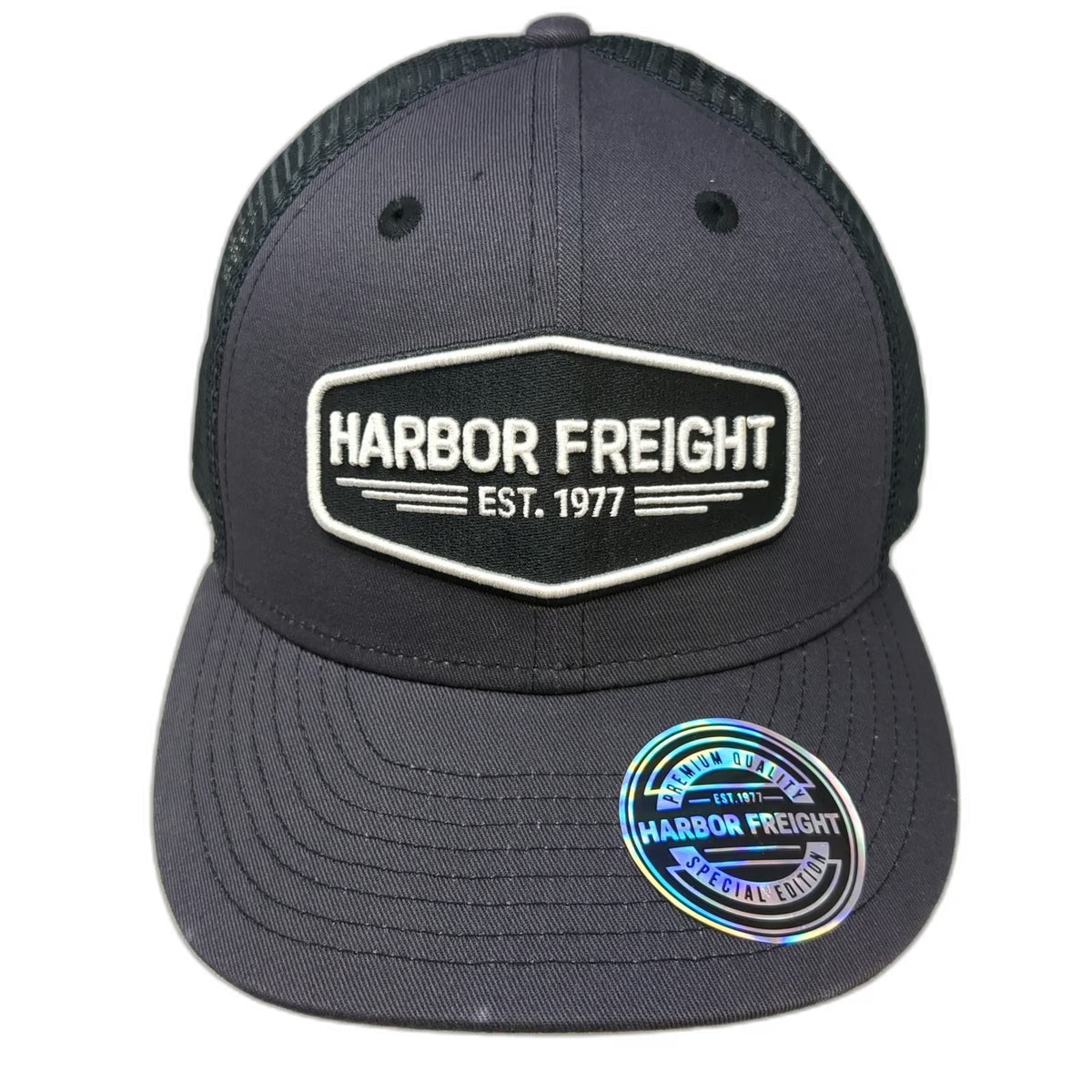 Harbor Freight Trucker Hat Gray One Size Mesh Back Snapback HFT Logo Patch Work