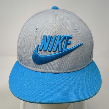 Nike Snapback Gray Blue One Size Hat 3D Swoosh Logo Two Tone Wool Flat Brim