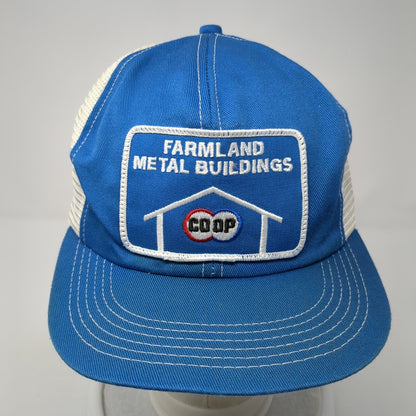 Farmland Metal Buildings Coop Snapback Trucker Hat Blue One Size 6 Panel