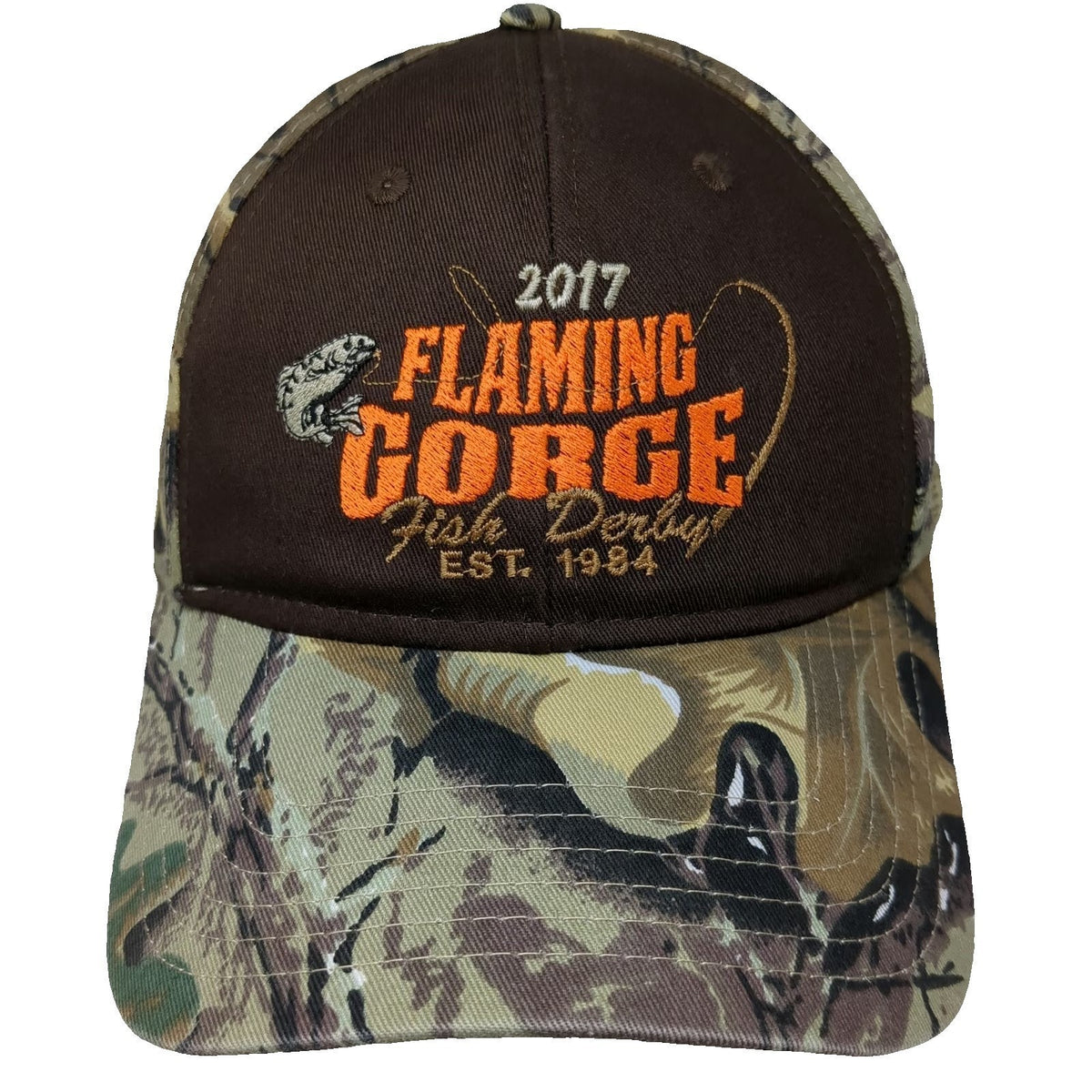 OTTO Baseball Cap Brown Green One Size Flaming Gorge Fish Derby Camo Fishing Hat