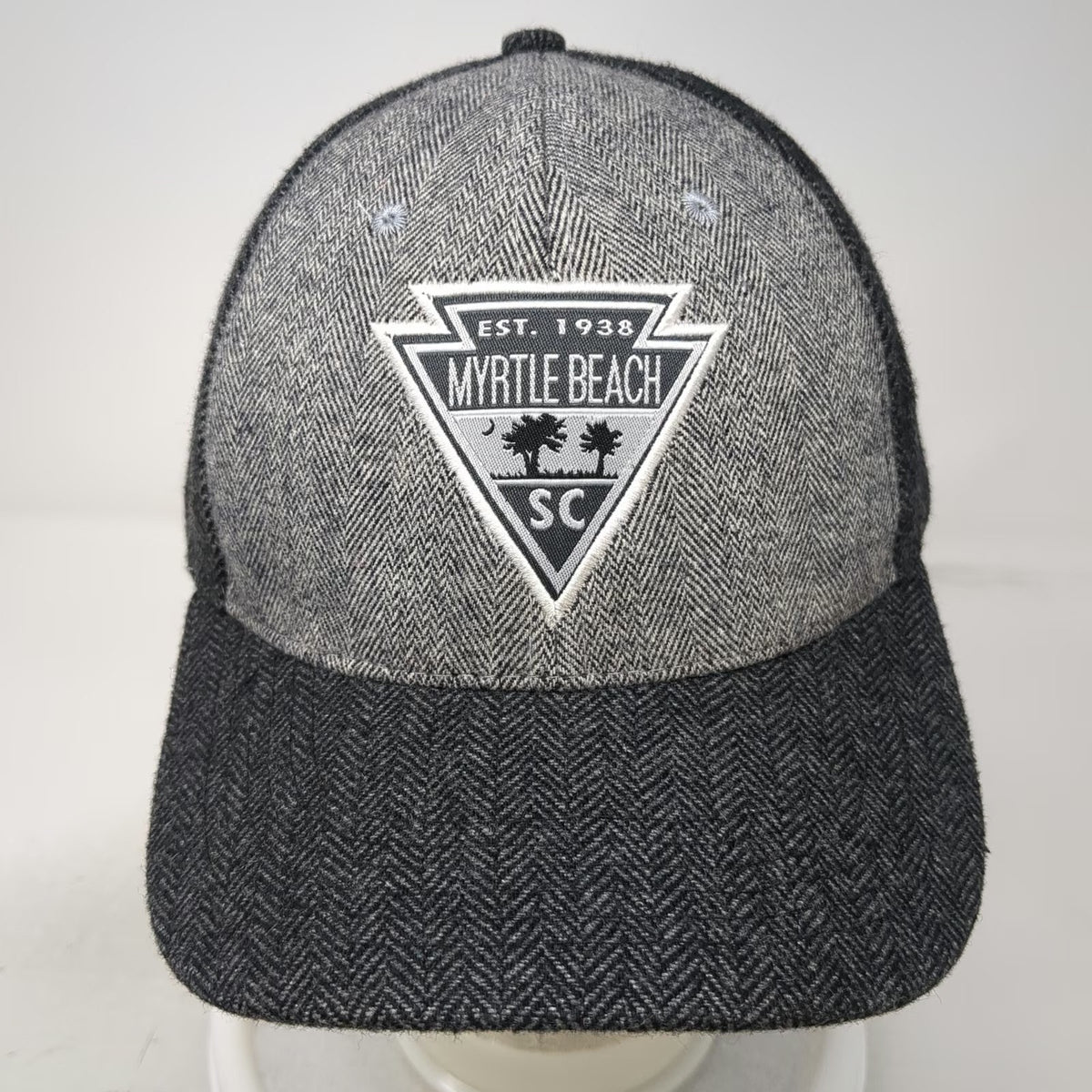 Gray Myrtle Beach SC Baseball Cap One Size Herringbone Tweed Strapback Patch Hat