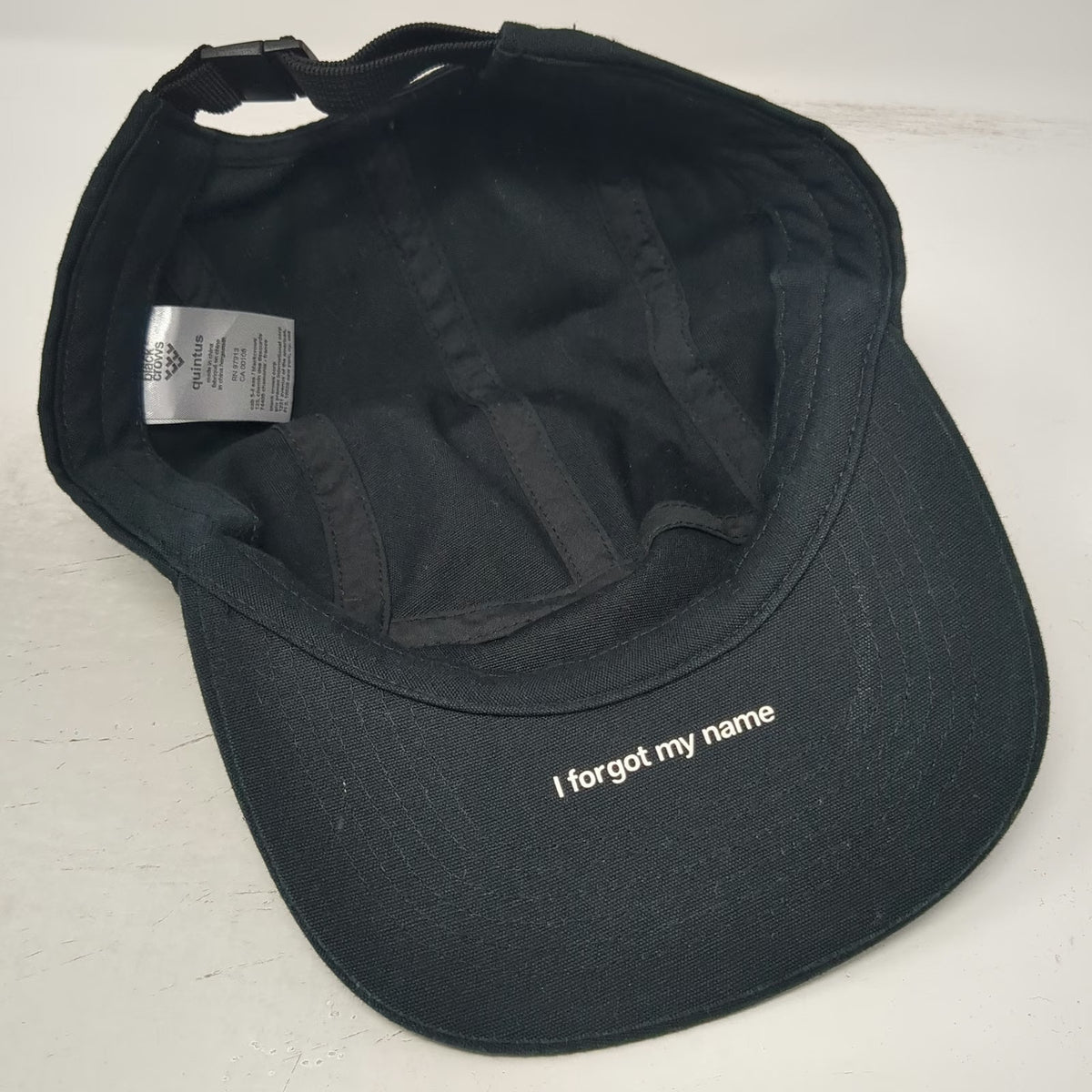 Black Crows 5 Panel Hat One Size Under Brim I Forgot My Name Graphic Side Logo