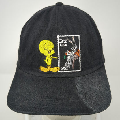 Looney Tunes Snapback Black One Size Hat Bugs Bunny Tweety Postage Stamp 1997