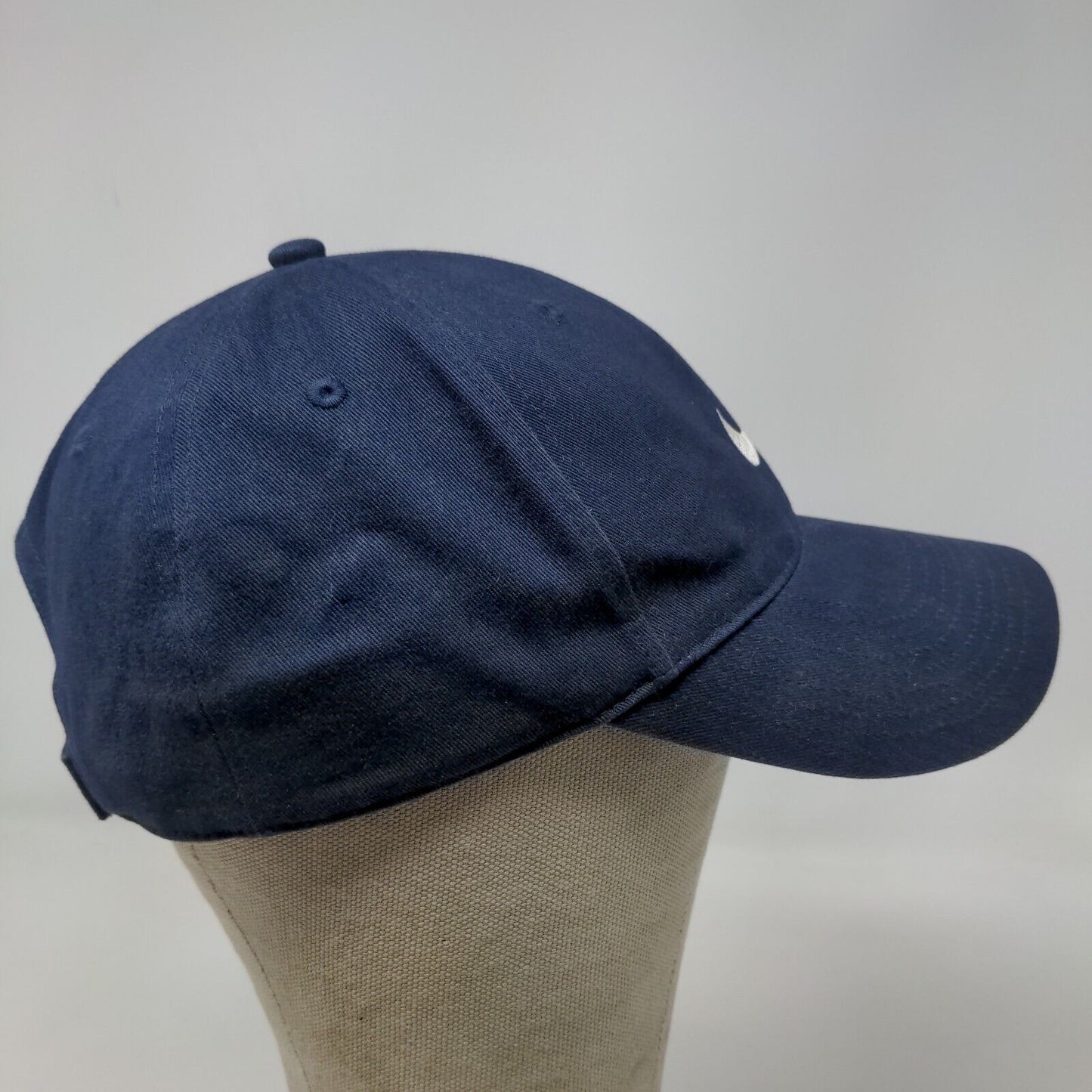 Nike Men's Strapback Hat Blue OSFA Embroidered Swoosh Logo Vintage Gray Tag