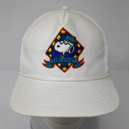 Snoopy Top Pop Slideback Rope Hat White One Size Solid Leather Strap