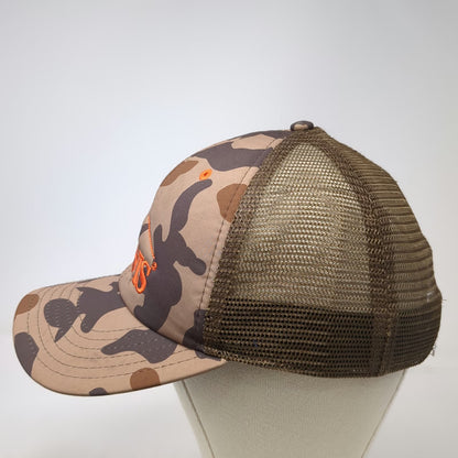 Orvis Trucker Hat Brown Camo One Size Orange Fly Fishing Logo Mesh Snapback