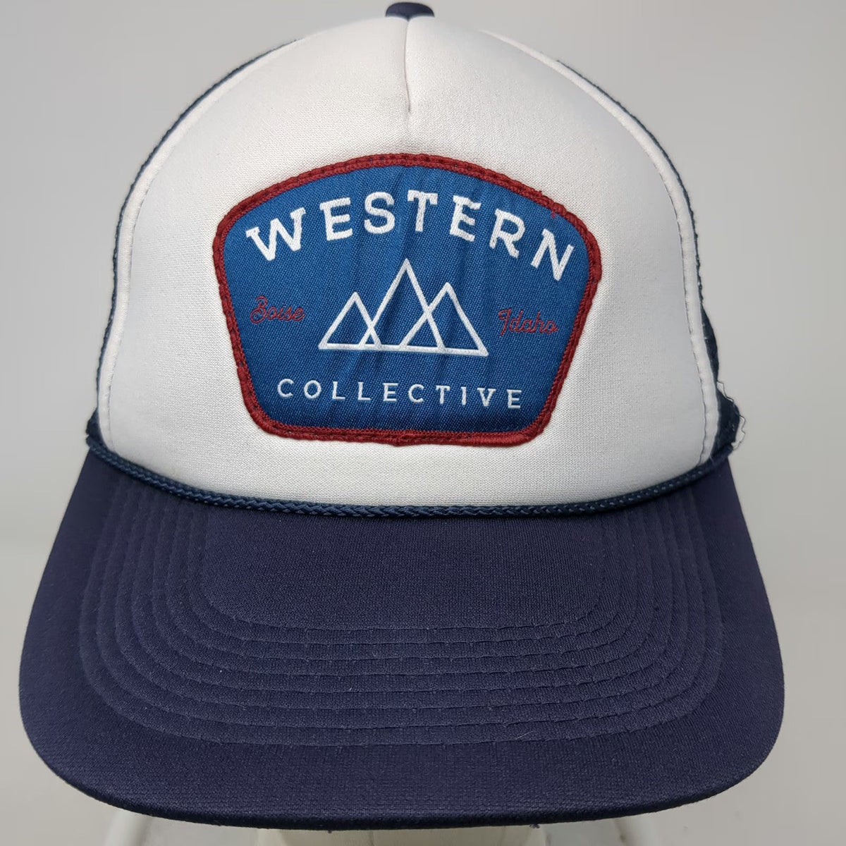 Otto Trucker Hat Blue One Size Western Collective Boise Idaho Mountain Patch