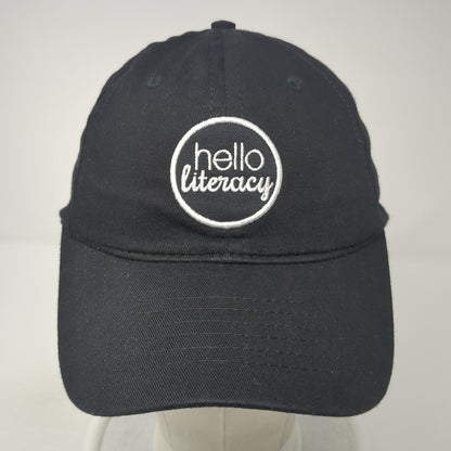 Hello Literacy Slideback Hat Black One Size Adjustable Embroidered