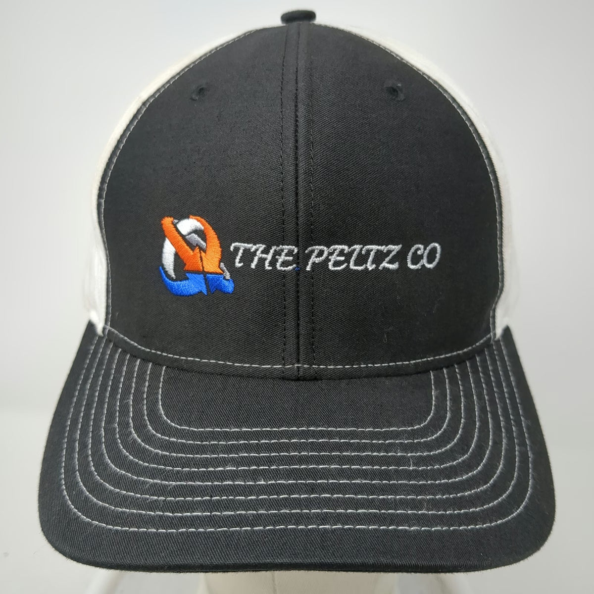 Richardson Trucker Hat Black One Size The Peltz Co Logo Snapback Contrast Stitch