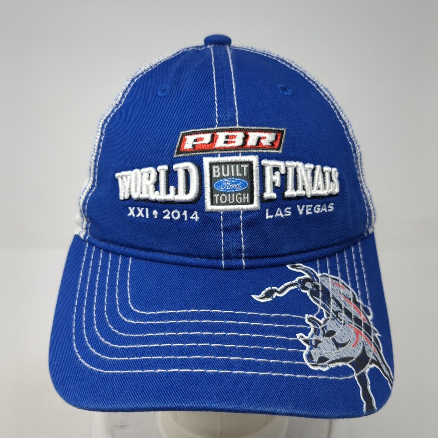 PBR World Finals Strapback Trucker Hat Blue One Size Mesh Back Ford