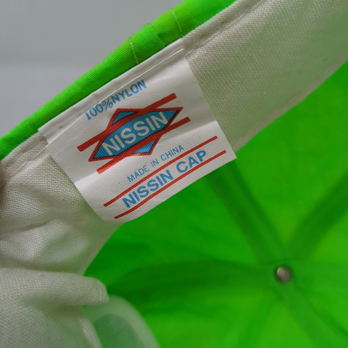 Nissin Cap Trucker Green Nylon Rope Heartbeat of America Chevy Logo Hat Vintage