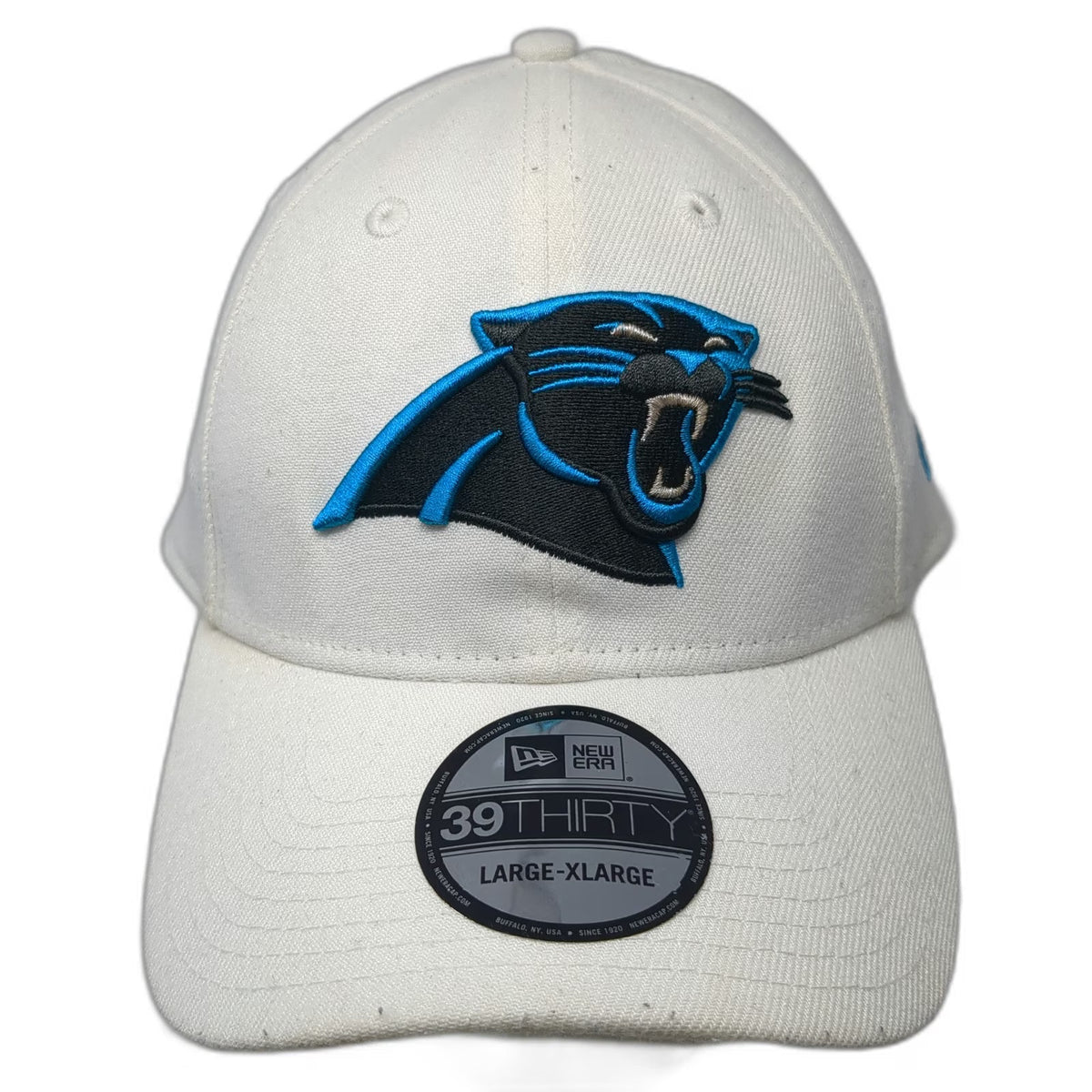 Carolina Panthers NFL New Era Baseball Cap White XL 39THIRTY Stretch Hat Logo