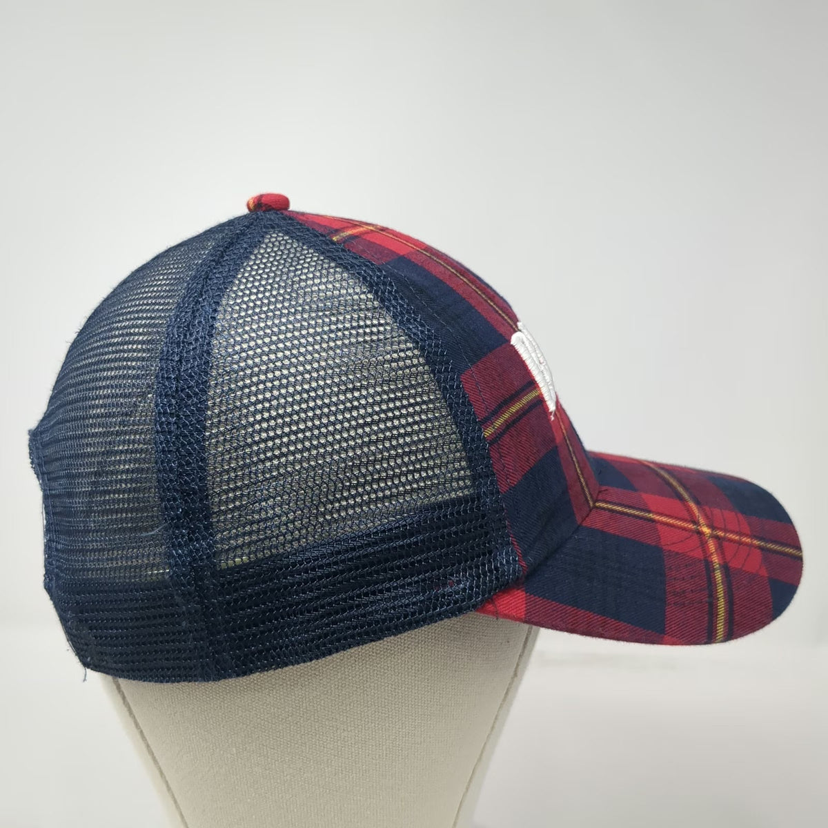 Adams Busch Beer Trucker Hat Blue Red Yellow White One Size Plaid Mesh Snapback