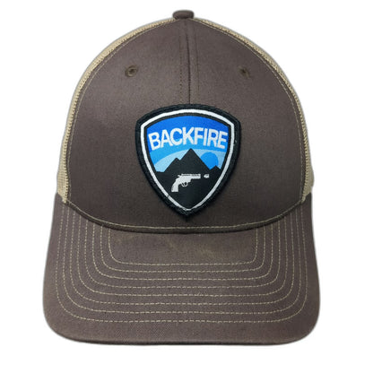 Richardson Trucker Hat Brown One Size Backfire Mountain Pistol Patch Snapback