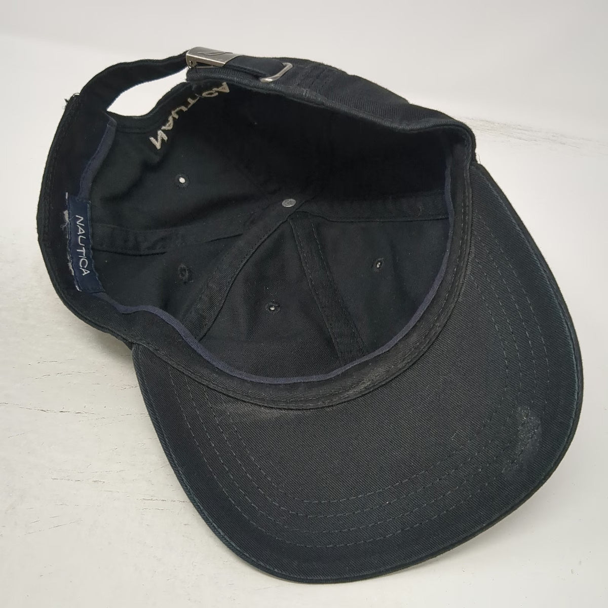 Nautica Baseball Cap Black One Size Sailboat Logo Slideback Curved Brim Hat