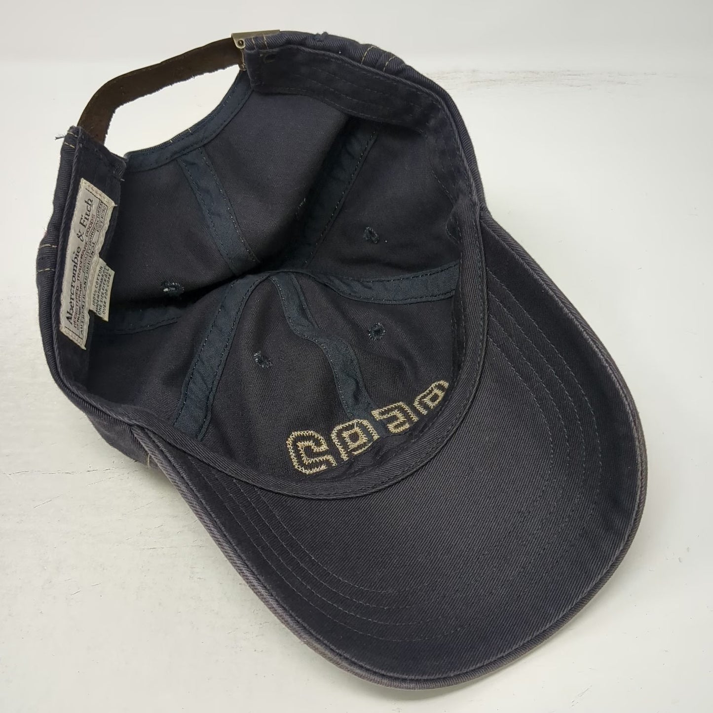 Abercrombie & Fitch Baseball Cap Blue AF92 Leather Strap Stitch Hat Vintage