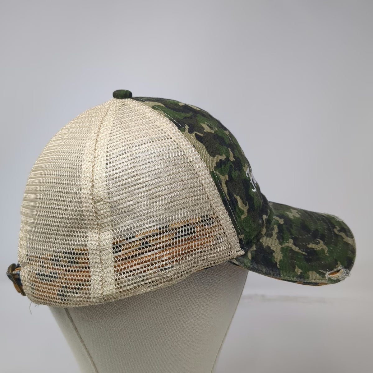 Baseball Cap Green Camo Leopard Print One Size Hat Mesh Back Distressed Arrows