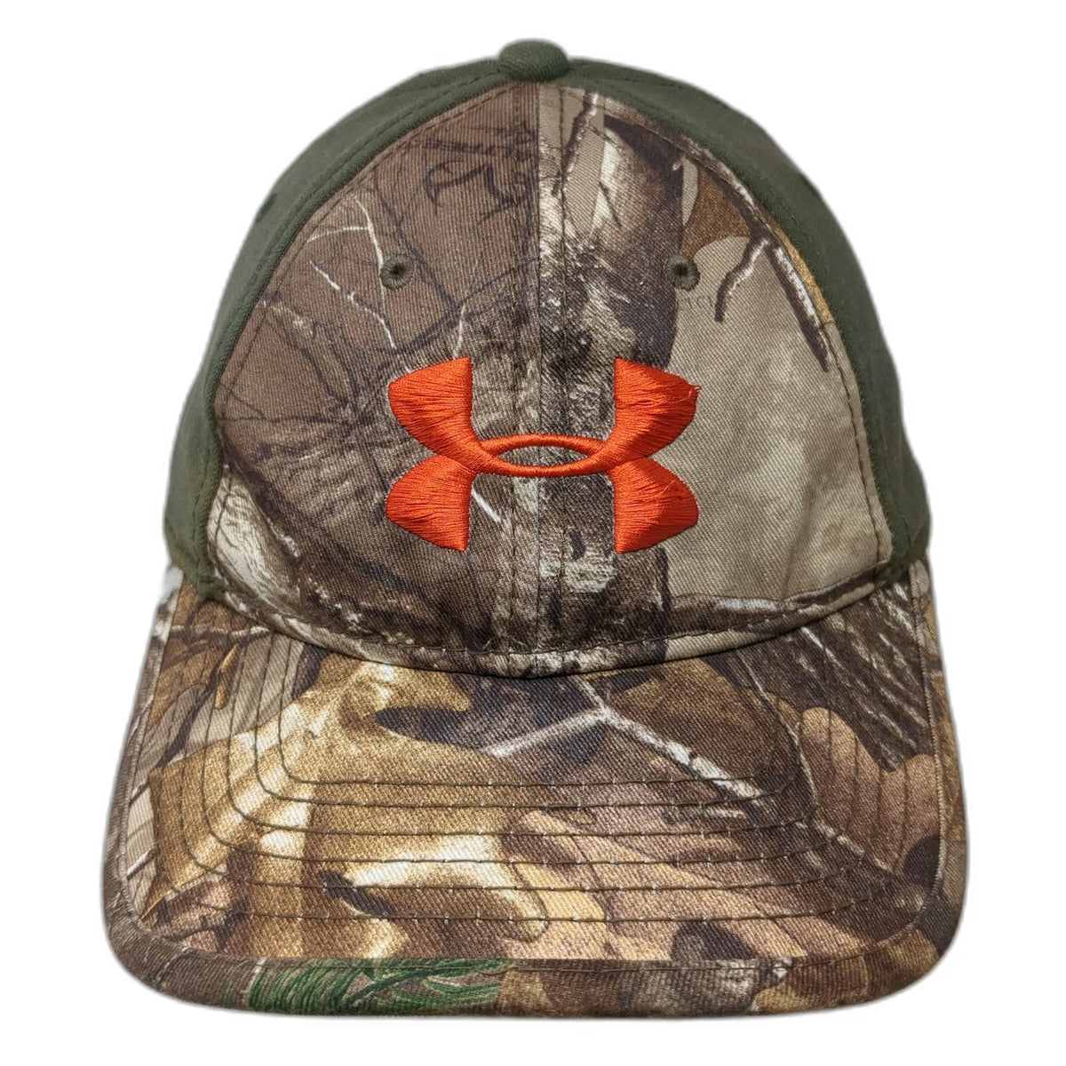 Under Armour Baseball Cap Green Brown Orange L Camo Embroidered Stretch Fit Hat