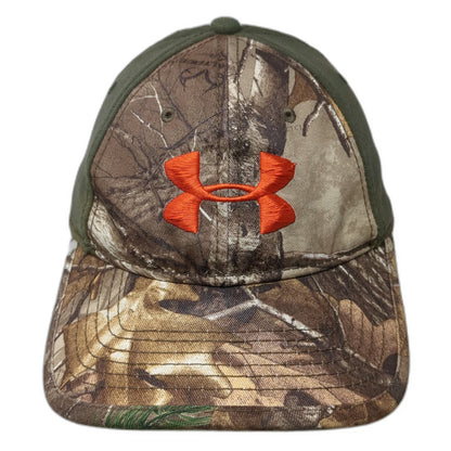 Under Armour Baseball Cap Green Brown Orange L Camo Embroidered Stretch Fit Hat