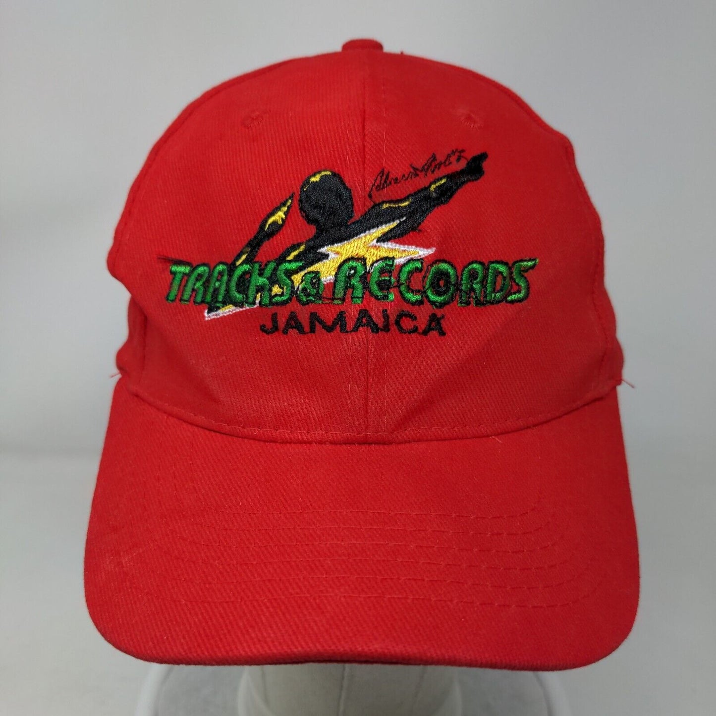 Tracks & Record Jamaica Slideback Hat Red One Size Adjustable Embroidered