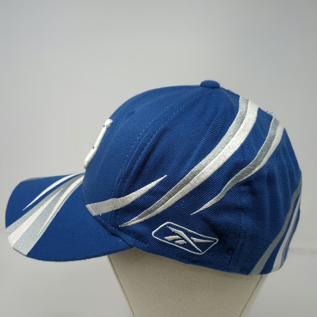 Reebok NFL Indianapolis Colts Blue White Silver Hat One Size Stretch Fit Stripes