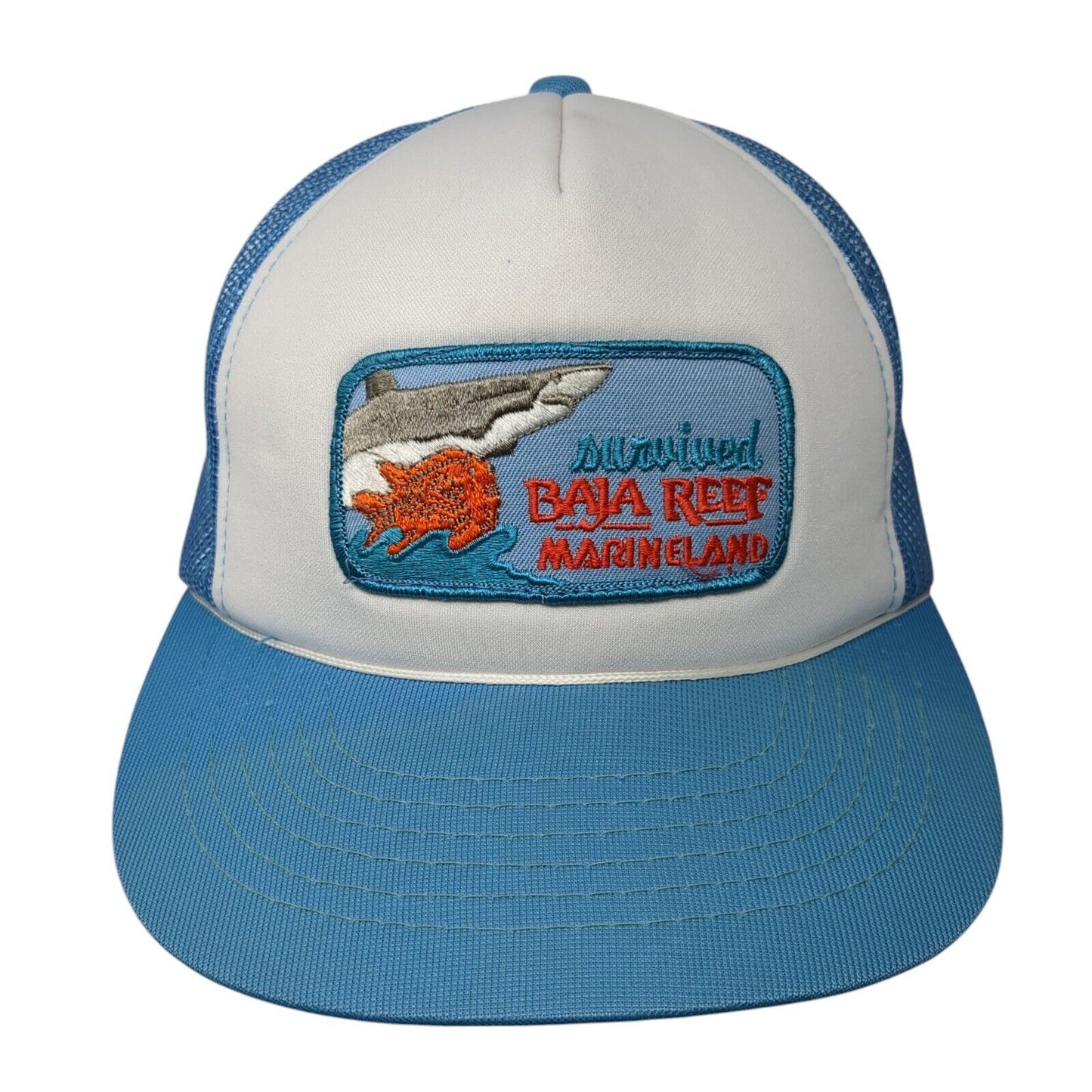 Vintage Marineland Baja Reef Snapback Mesh Back Trucker Hat Blue White