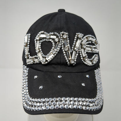 Love Slideback Hat Black One Size Adjustable Bling Embellished 6 Panel