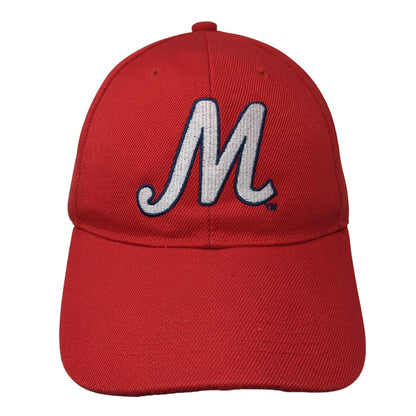 Letter M Strapback Hat Red One Size Adjustable Embroidered 6 Panel