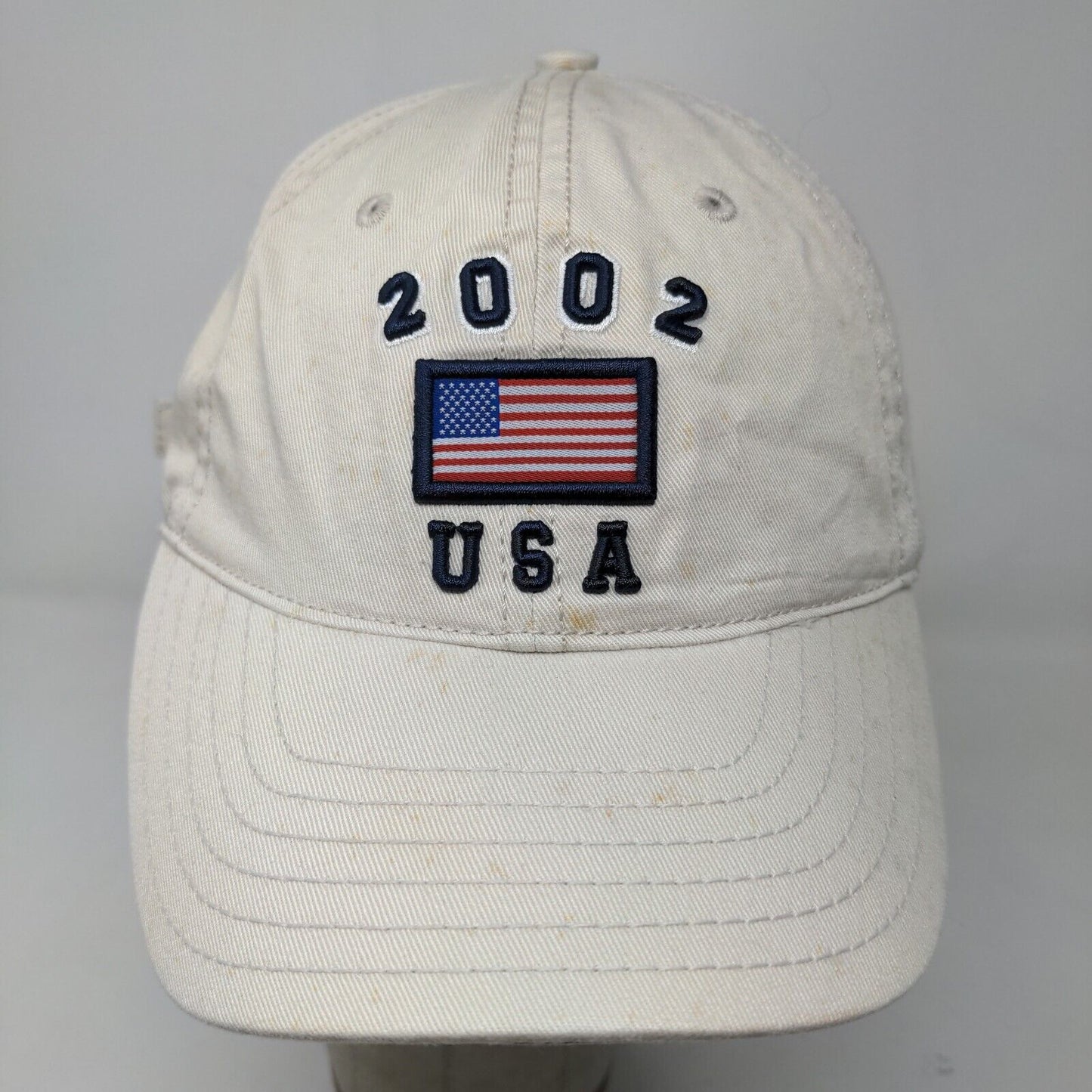 Arizona Jean Co Men's Slideback Hat Tan OSFA Vintage 2002 Embroidered Flag Logo