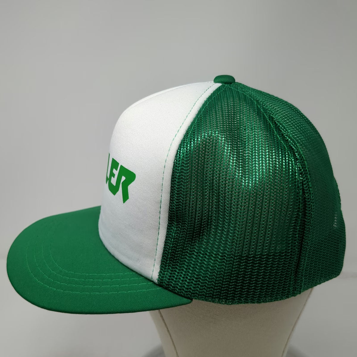 Triangle Headwear Trucker Hat Green Keller Block Logo Mesh Foam Snapback Print