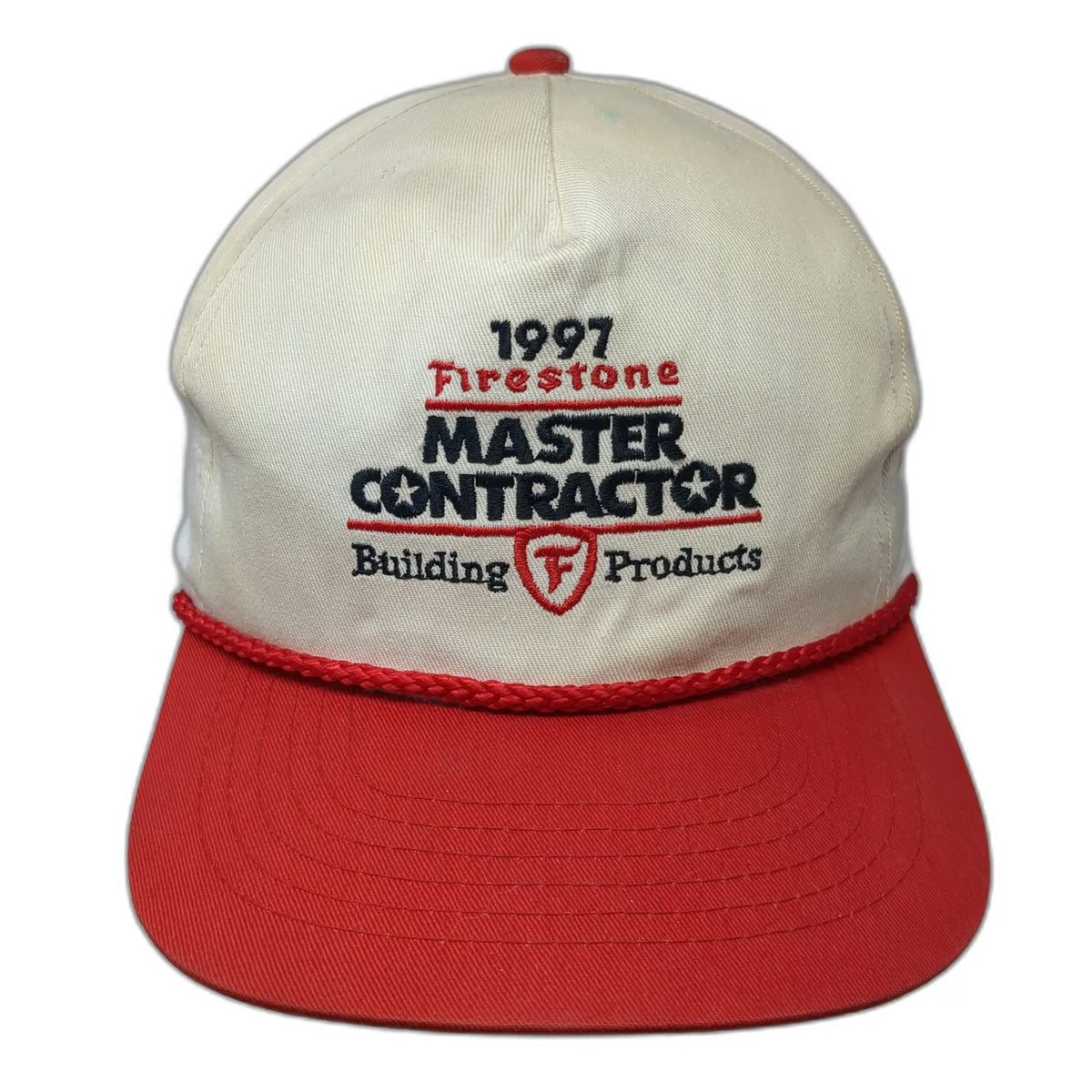 R.C.C. 5 Panel White Red Hat Firestone Master Contractor 1997 Rope Brim Vintage