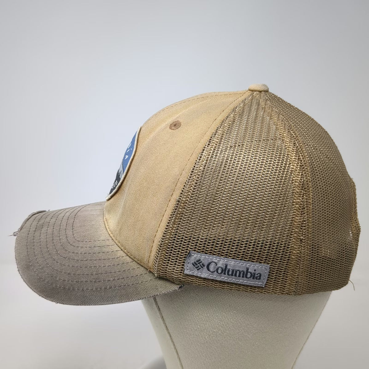 Columbia Trucker Hat Beige Gray One Size Mesh Back Mountain Patch Snapback