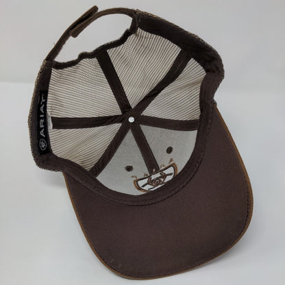 Ariat Snapback Trucker Hat Brown OSFM Adjustable Embroidered Mesh Back 6 Panel