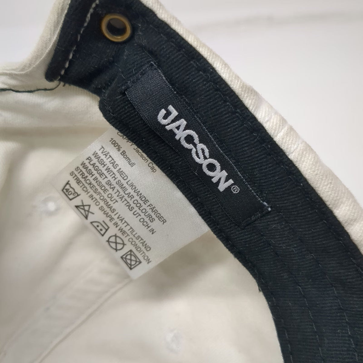 Jacson Baseball Cap White One Size Slideback 6-Panel Cotton Embroidered Logo Hat