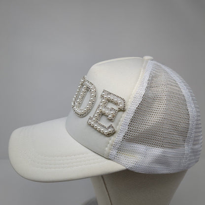 Bride Pearl Bling Snapback Trucker Hat White One Size Mesh Back Solid