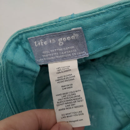 Life Is Good Slideback Hat Greenish-Blue One Size Embroidered 6 Panel
