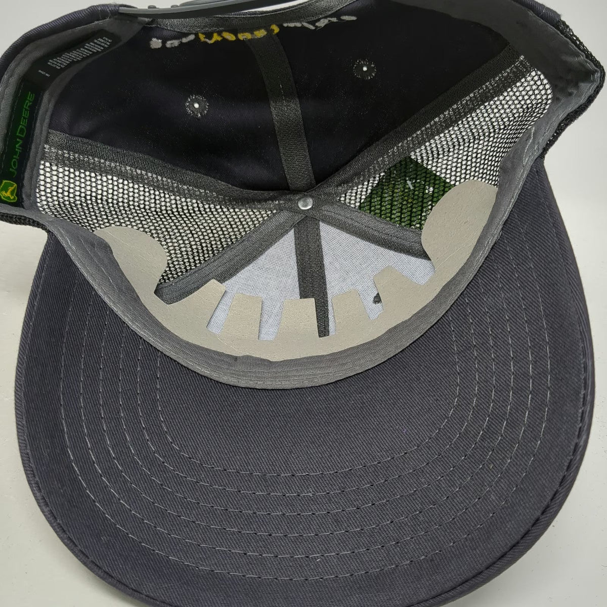 John Deere Snapback Gray One Size Mesh Trucker Hat Embroidered Run Your World