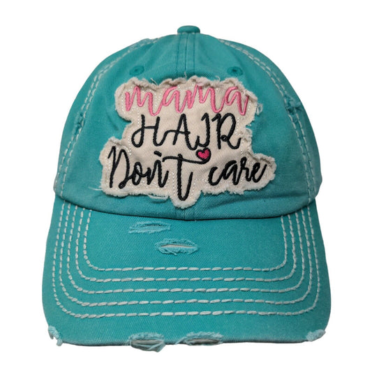 Mama Hair Don't Care Strapback Hat Bluish-Green One Size Kbethos Vintage