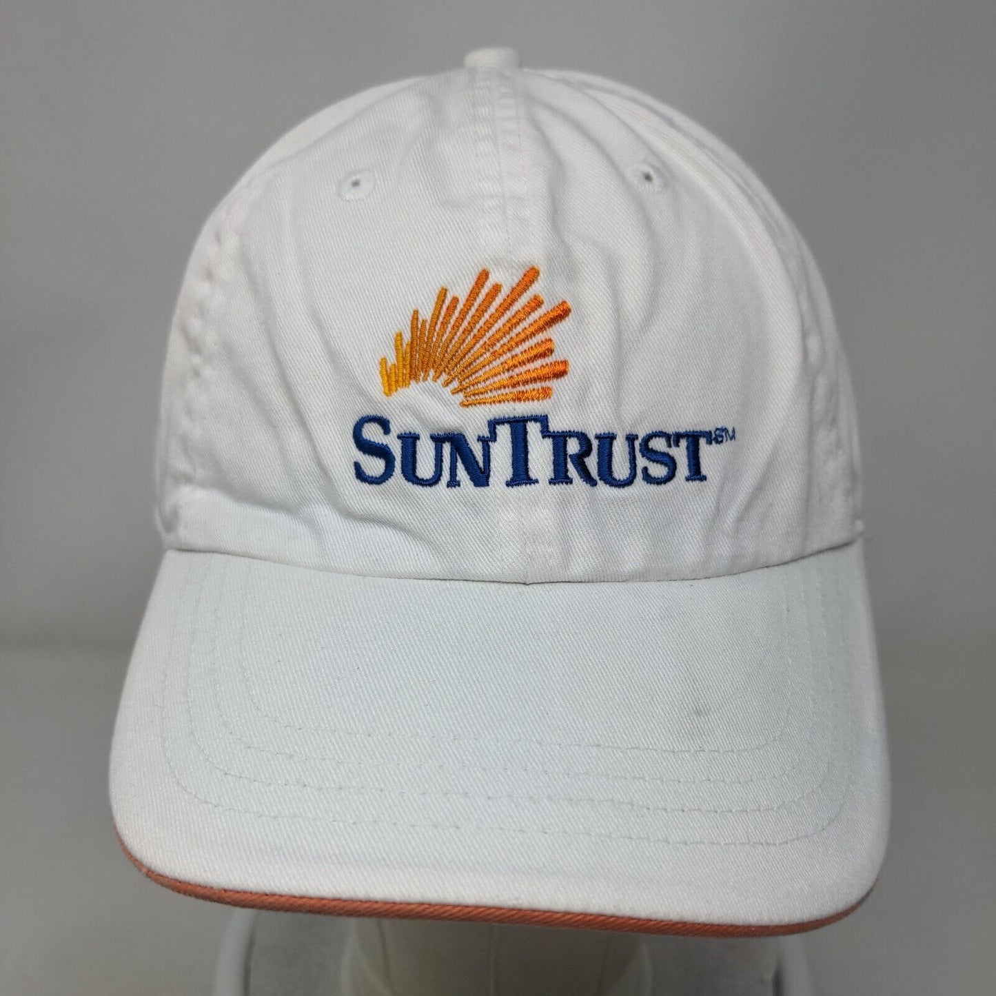 SunTrust Slideback Hat White OSFA Embroidered Adjustable Solid 6 Panel