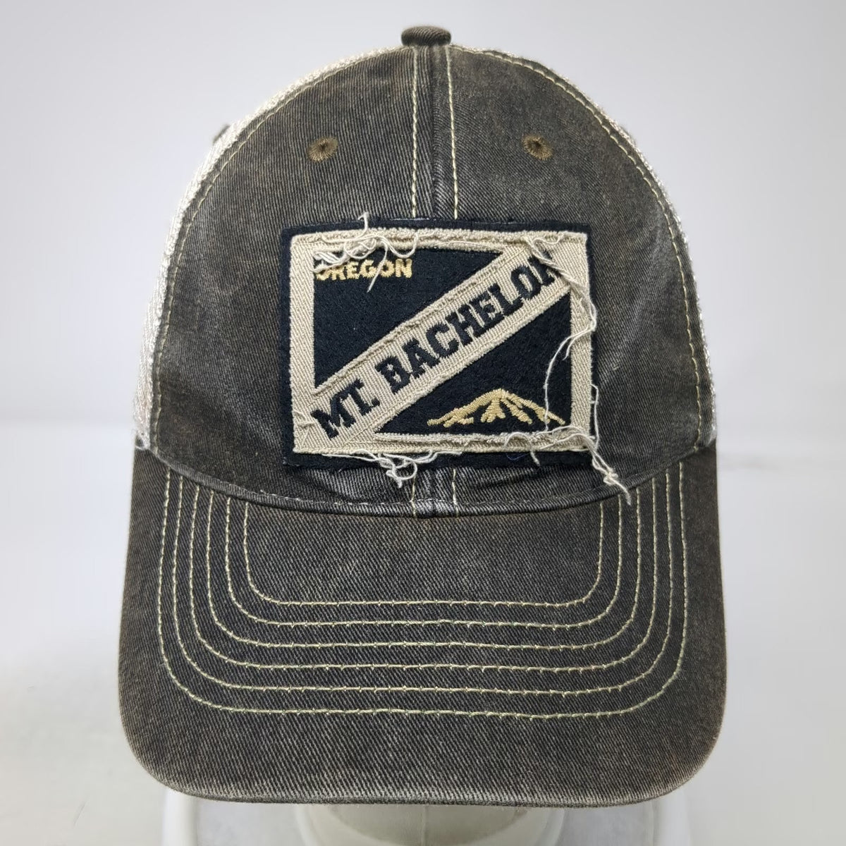 Legacy Trucker Hat Gray Beige Blue Yellow One Size Mountain Patch Snapback