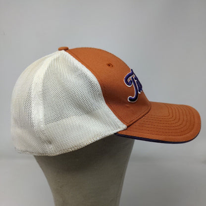 Titleist Men's Fitted Mesh Back Hat Orange White Size L/XL Embroidered Golf Logo