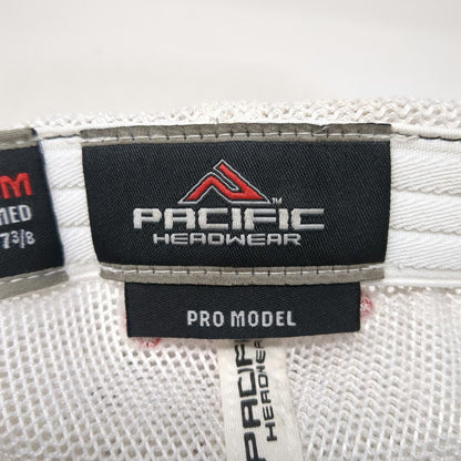 Pacific Headwear Baseball Cap Black Red White 7 3/8 Mesh Flexfit Skull Logo Hat